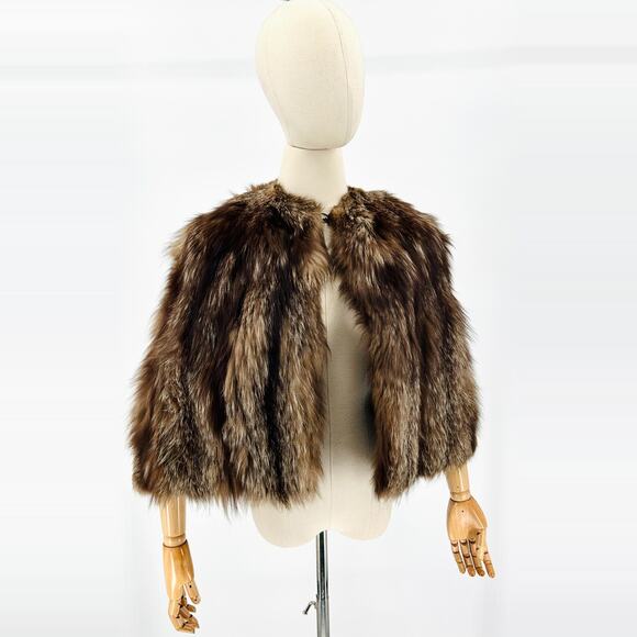 Vintage 50s Brown Genuine Fur Long Pile Glam Capelet Stole - Picture 1 of 7